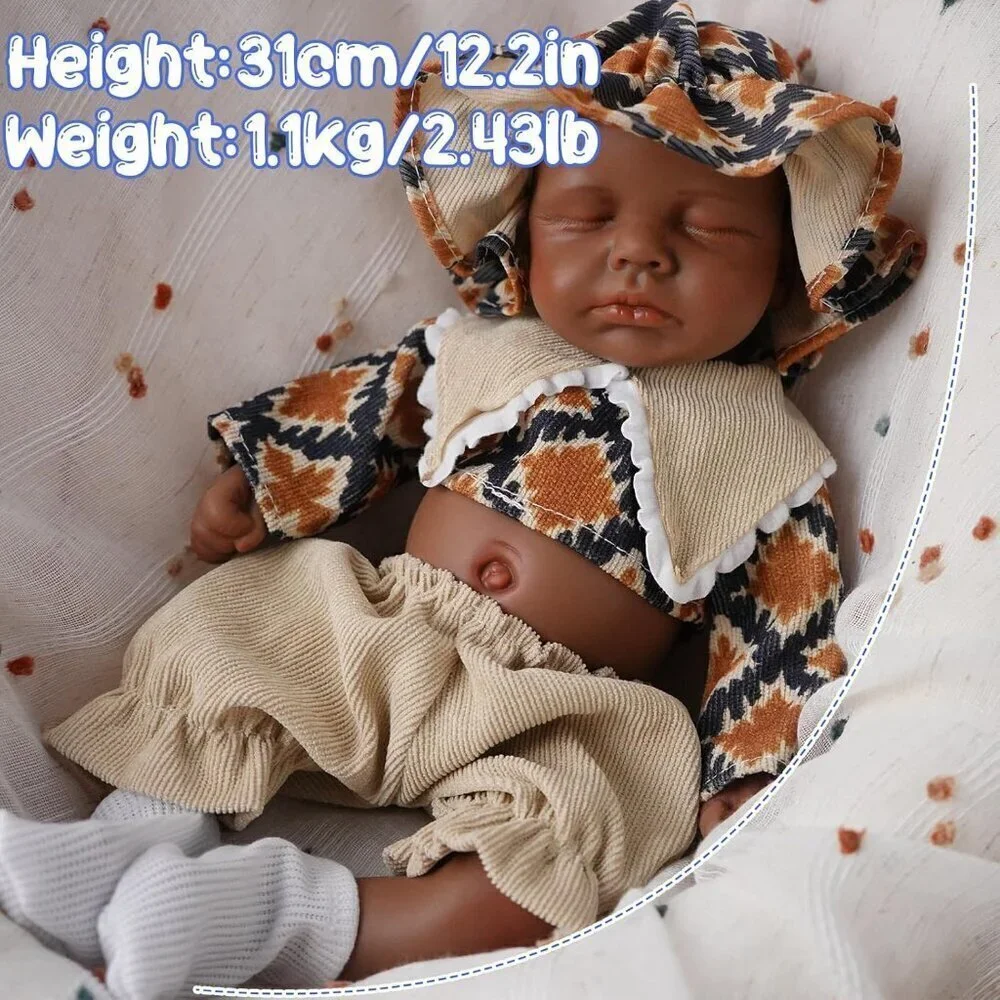 🆕12 inch Realistic Full Body Silicone Closed Eyes Newborn Daniel-Tan Baby Boy